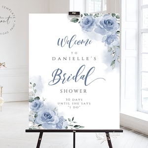 Bridal Shower Sign Template, Dusty Blue Bridal Shower, Editable Bridal Shower Welcome Sign, Dusty Blue Floral Bridal Shower Sign, DANIELLE