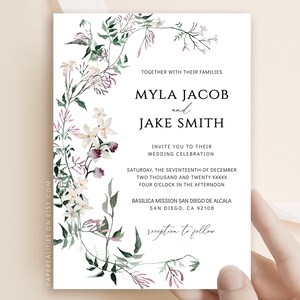 Wildflower Wedding Invitation Suite: Plum, Sage Green (Digital Download) image 7