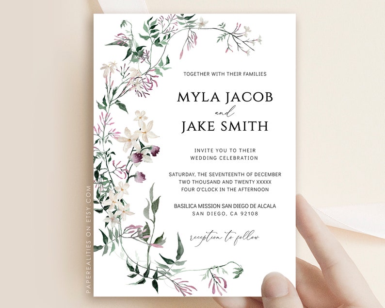 Wildflower Wedding Invitation Suite: Plum, Sage Green (Digital Download) image 7