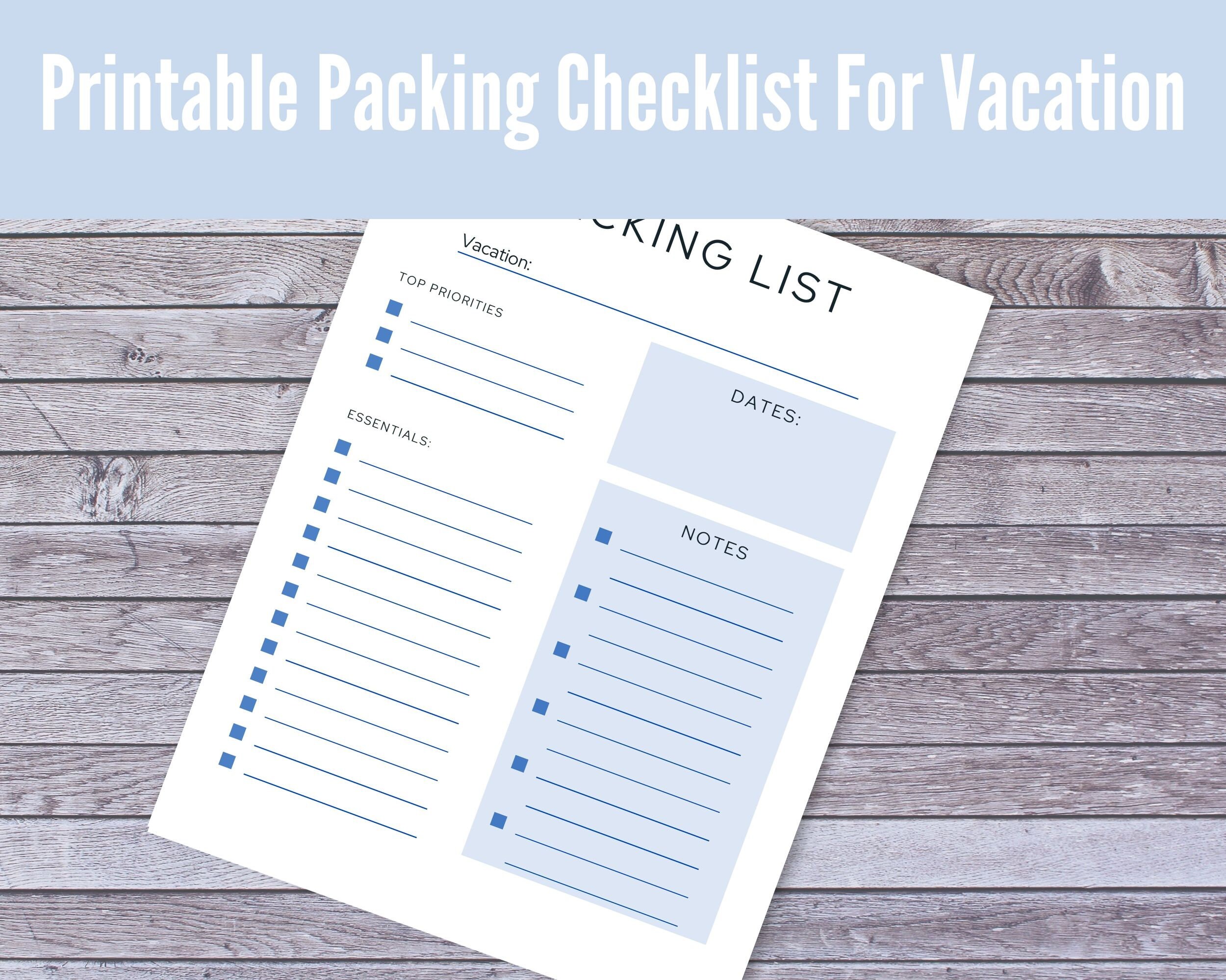 packing list printable vacation planning holiday organizer etsy