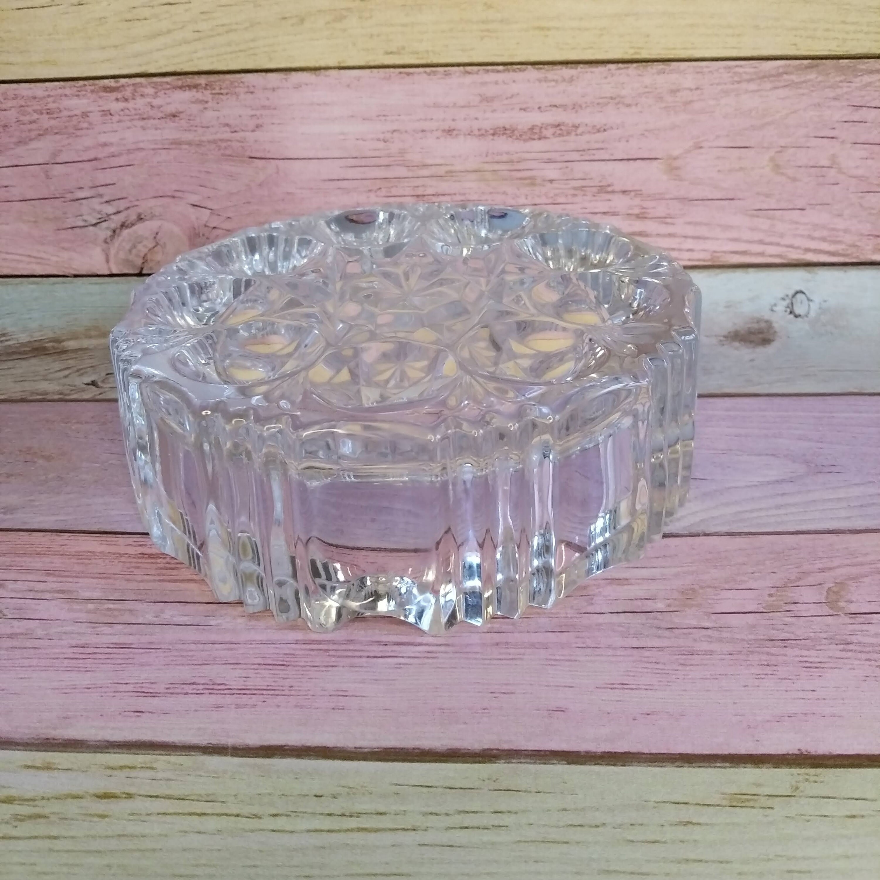Vintage large round heavy crystal ashtray Etsy