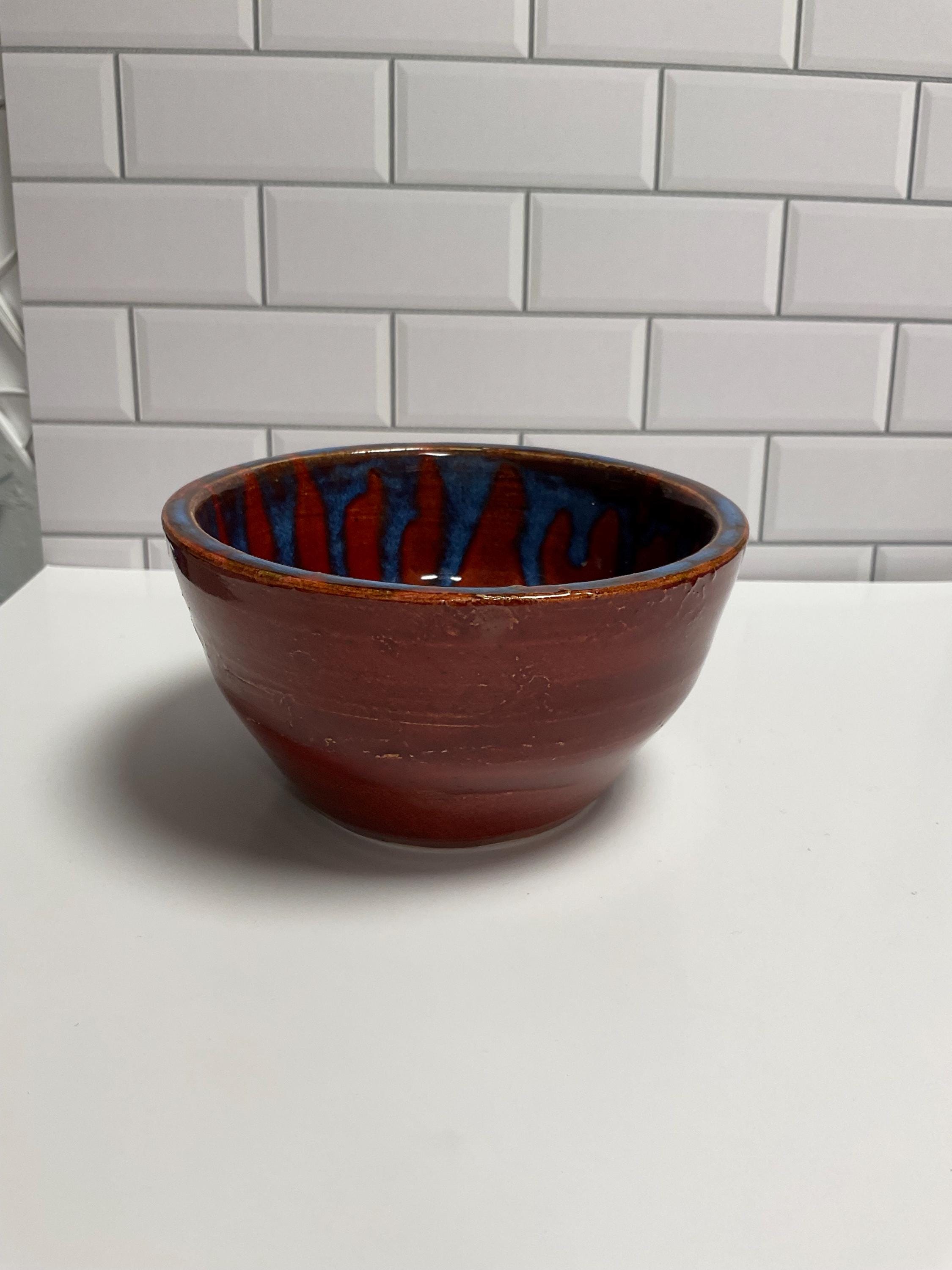 Wheel Thrown Ceramic Red Blue Drips Bowl Planter Dish Handmade Pottery ...
