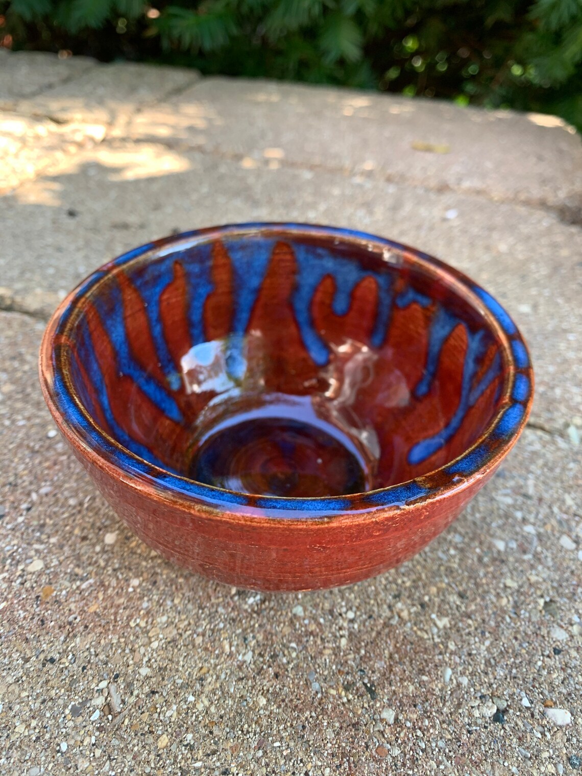 Wheel Thrown Ceramic Red Blue Drips Bowl Planter Dish Handmade Pottery ...