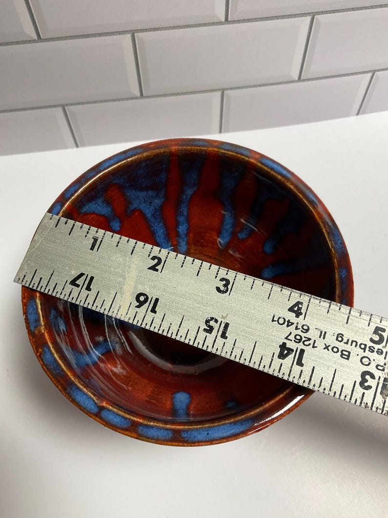 Wheel Thrown Ceramic Red Blue Drips Bowl Planter Dish Handmade Pottery ...