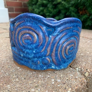 Hand Built Coil Swirl Ceramic Ceramic Container Blue Handmade Pottery Vessel