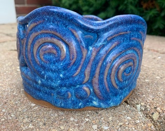 Hand Built Coil Swirl Ceramic Ceramic Container Blue Handmade Pottery Vessel