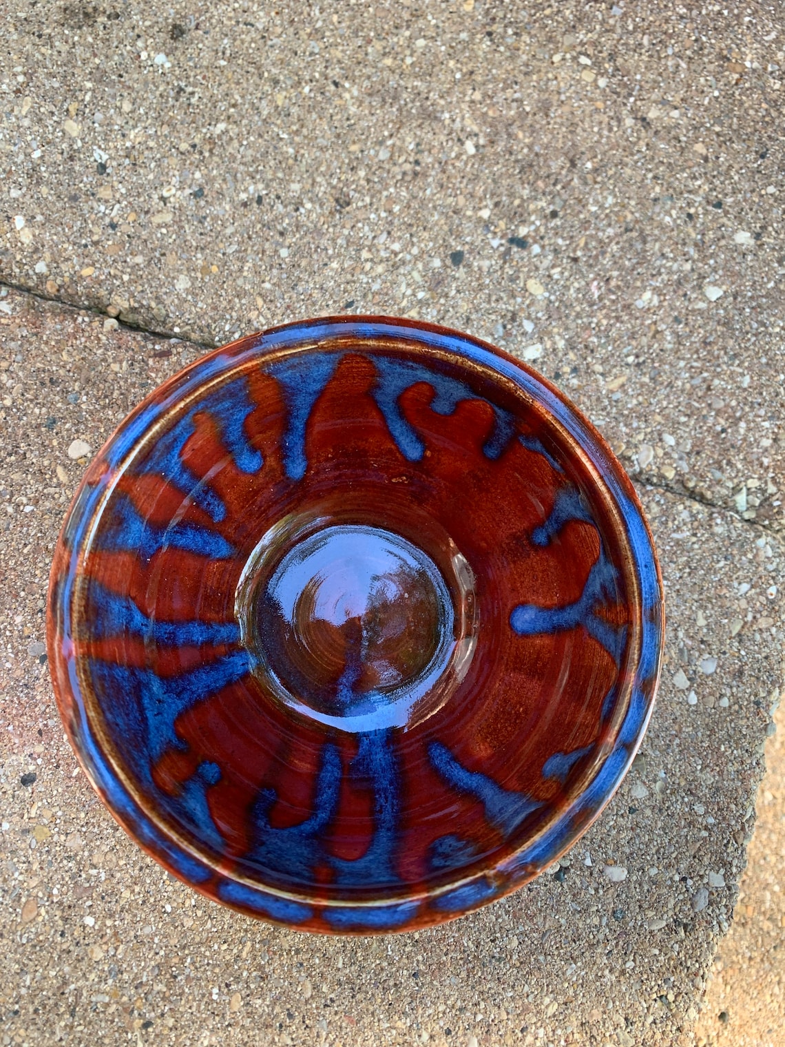 Wheel Thrown Ceramic Red Blue Drips Bowl Planter Dish Handmade Pottery ...