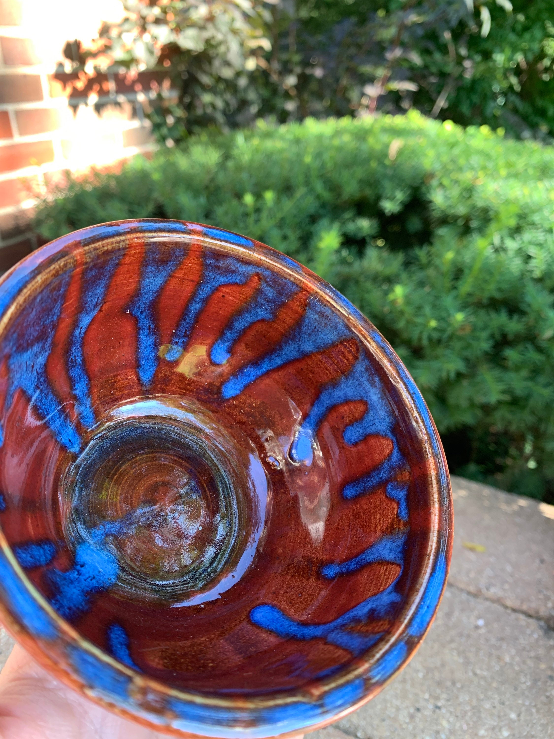 Wheel Thrown Ceramic Red Blue Drips Bowl Planter Dish Handmade Pottery ...