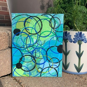 Abstract Circle Original Acrylic Painting On Stretched Canvas Wall Art Blue Green
