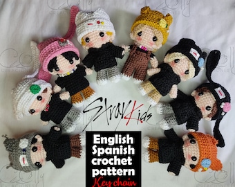 Crochet PATTERNS -key chain Stray kids ot8 maniac world - PDF tutorial English/Español - Digital instant download pattern