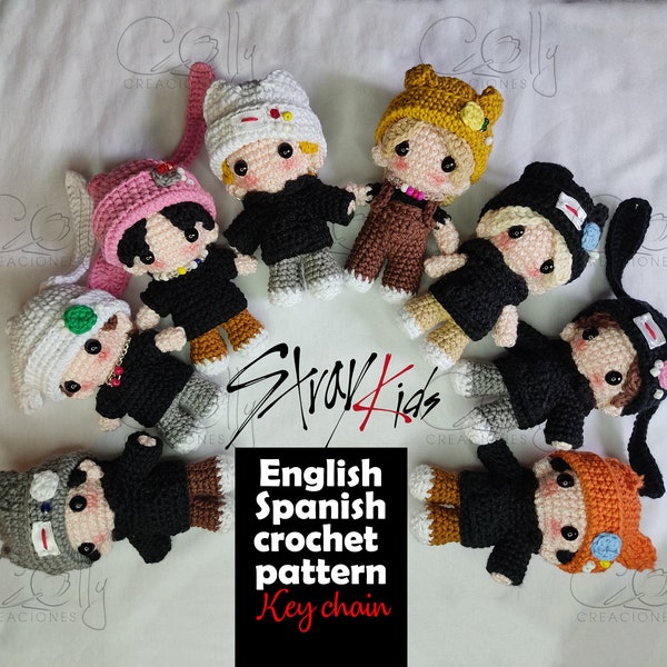 Crochet PATTERNS -key chain Stray kids ot8 maniac world - PDF tutorial English/Español - Digital instant download pattern