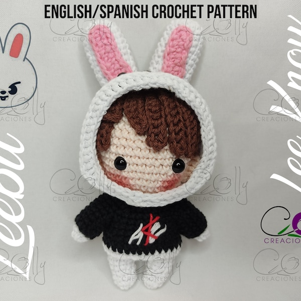 Crochet PATTERN- Lee Know/LEEBIT - Stray Kids/SKZoo- pdf tutorial English/Español - DIGITAL instant download pattern