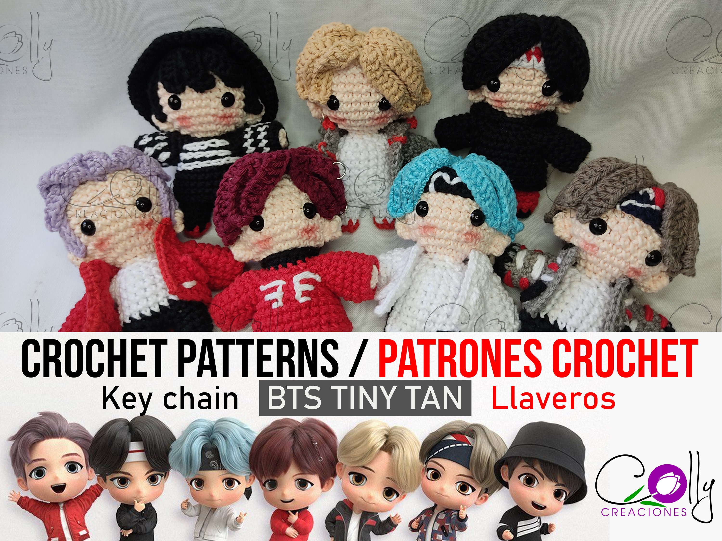 Crochet PATTERNS - 7 Members of BTS, Keychain Tiny Tan