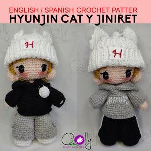 Crochet PATTERN - HYUNJIN Cat and Jiniret hat – Stray kids - PDF tutorial English/Spanish - Digital instant download pattern