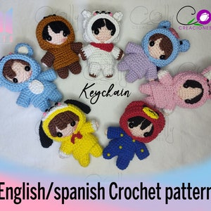 Crochet PATTERNS - 7 members of BTS, keychain BT21 version - PDF tutorial English/Español - Digital instant download pattern