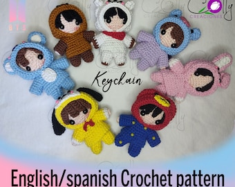 Crochet PATTERNS - 7 members of BTS, keychain BT21 version - PDF tutorial English/Español - Digital instant download pattern