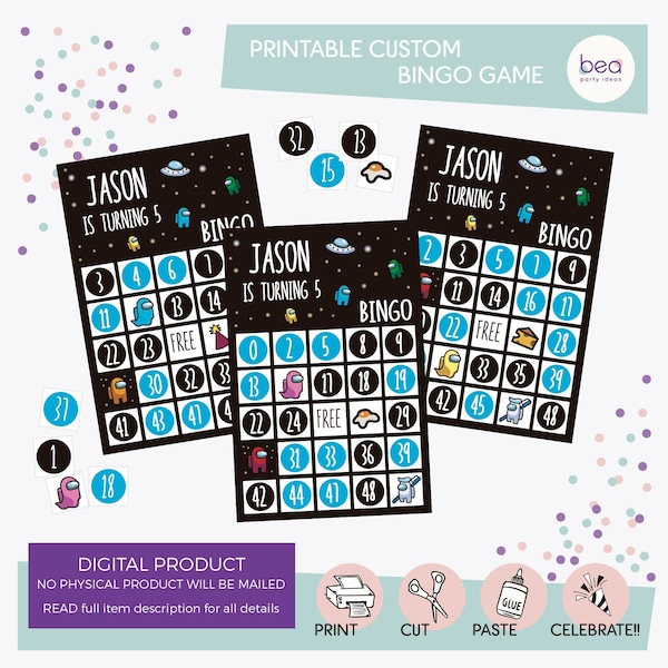 Among Us Customized Printable Birthday Bingo Game