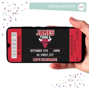 Basketball Chicago bulls inspired invitation - Digital Birthday Party Invitation -