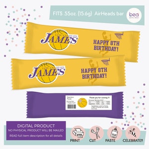 Basketball Lakers inspired AirHeads Label - Digital Printable Birthday label - candy Label