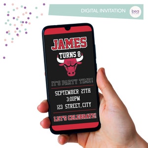Invito ispirato ai Chicago Bulls di basket - Invito festa di compleanno digitale -