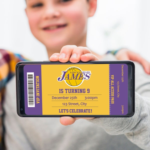 Basketball Lakers inspired invitation - Digital Birthday Party Invitation -