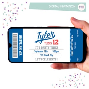 Baseball Dodgers geïnspireerd uitnodiging - digitale verjaardagsuitnodiging voor feest -