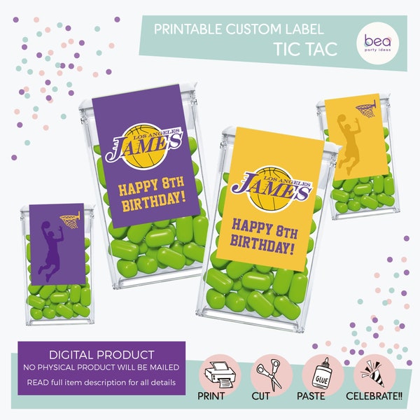 Basketball Lakers inspired tic tac candy box Label - Digital Printable Label