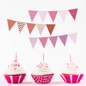 Pink Red Banner - Digital Printable Pennant Banner Garland Bunting