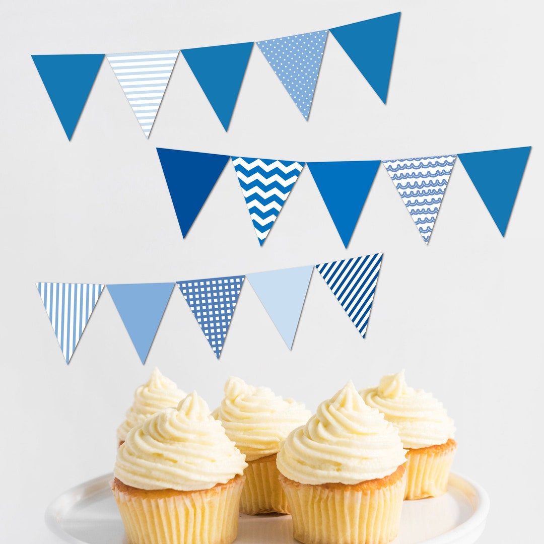 Blue Light Blue Banner - Digital Printable Pennant Banner Garland ...