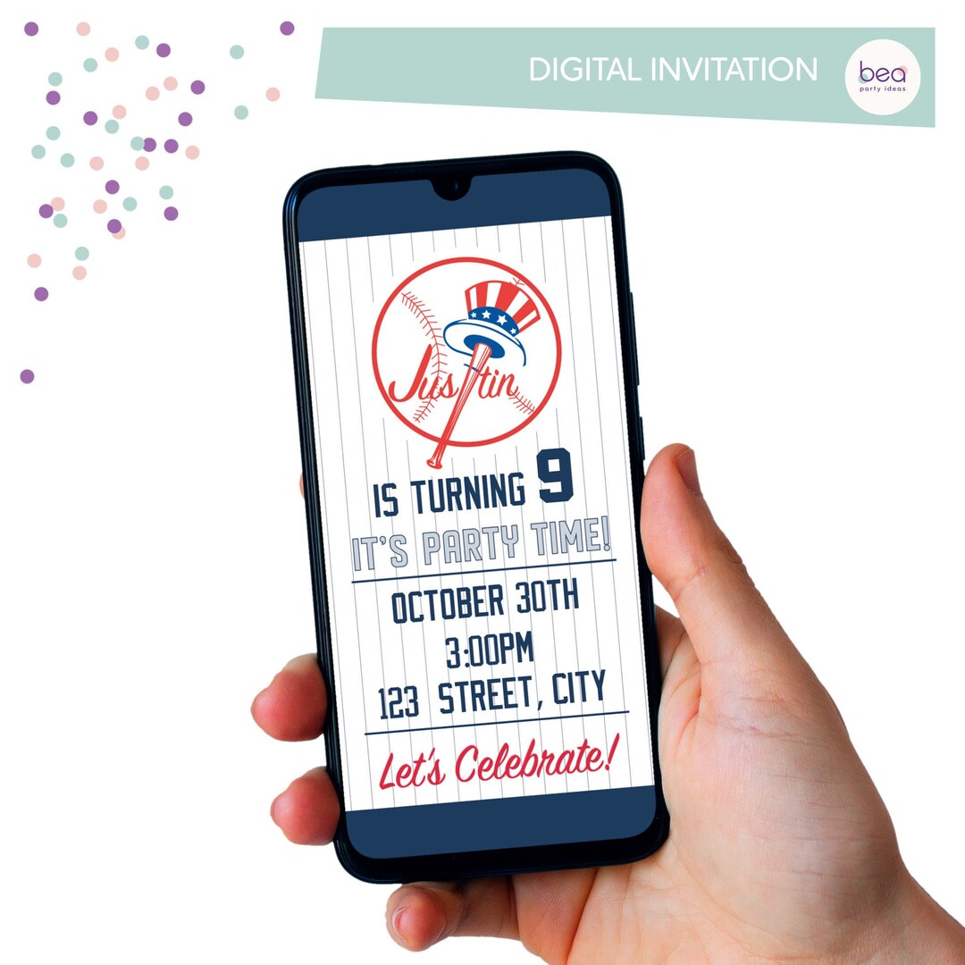 Baseball NY Yankees Inspired Invitation Digital Birthday Party ...