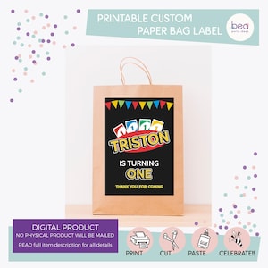 One card Paper bag Label - Digital Printable Paper Lunch Bag label