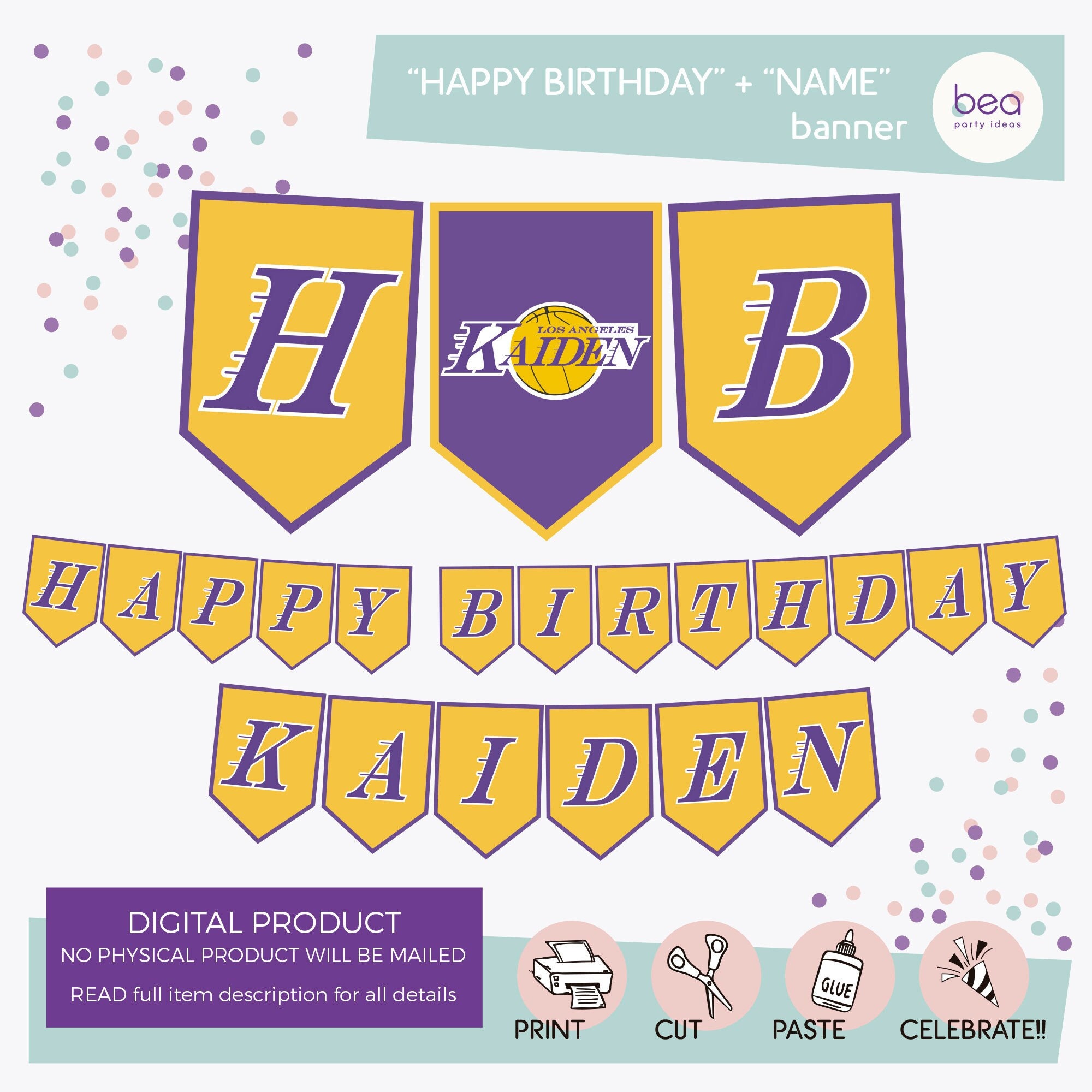 Basketball Lakers Inspired Banner Digital Printable Birthday - Etsy