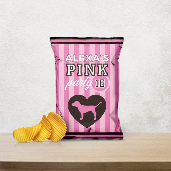 Victoria Secret Pink Chip bag, Pink Digital Printable Chip Bag, Victoria Secret Birthday Decor, Pink Party Supplies, Pink Party Ideas