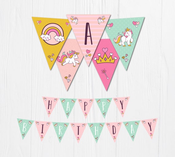 Unicorn Banner Birthday Digital Printable Banner Bunting - Etsy