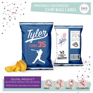 Baseball inspired Chip Bag Label - Digital Printable Candy bag