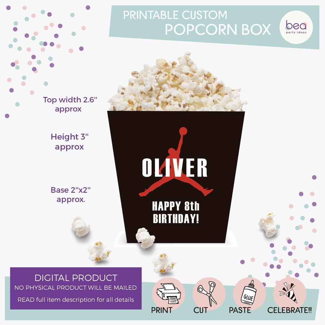 Basketball Popcorn Box Digital Printable Candy Popcorn Favor Box Etsy