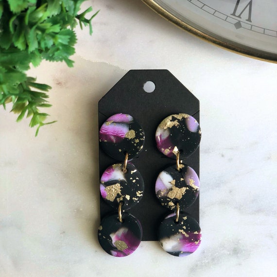 Marble 3 Piece Polymer Clay Earring Etsy