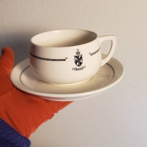 Vintage Restaurant  Ware Veritas Motto Buffalo China Teacup and Saucer Lamberton Scammed Nathan Strauss Duparquet