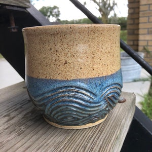 Handmade Ceramic Beach Waves Planter with Drainage Hole