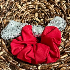Red scrunchie with silver sequin tie
