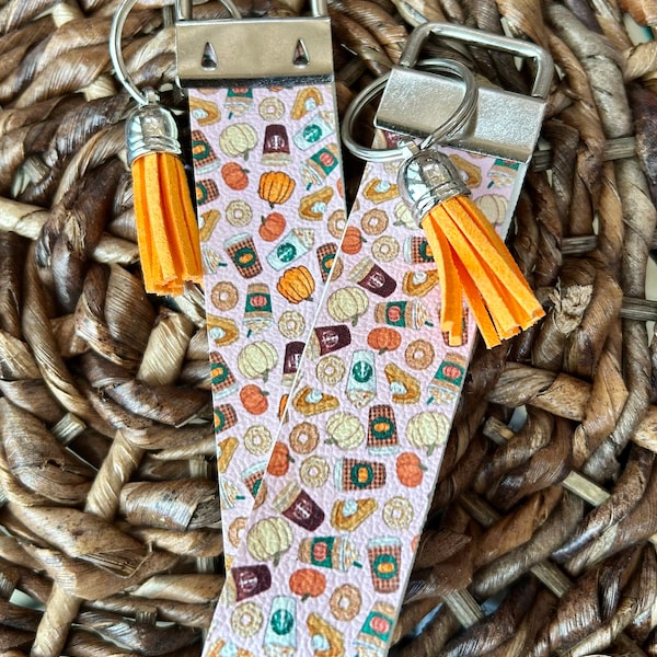 Cute pumpkin fall harvest wristlet keychain