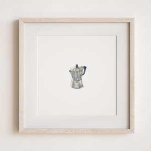 Mini Coffee Maker Art Print – Moka Pot Watercolor for Kitchen or Coffee Bar Decor