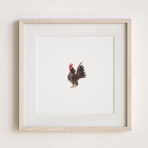 Miniature Rooster Watercolor Painting Print