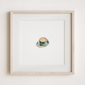 Mini Latte Coffee Cup Watercolor Painting Print