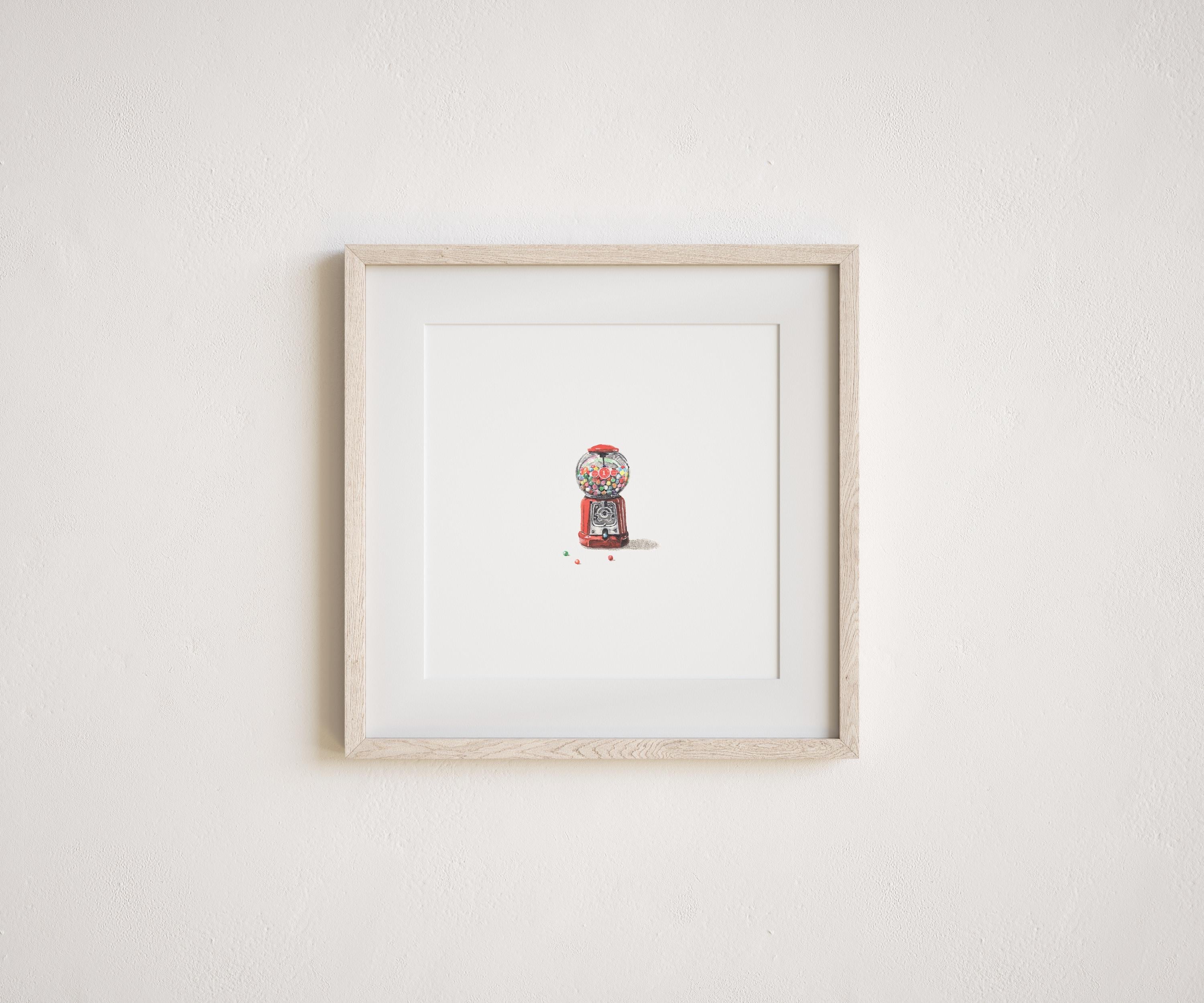 Small Gum Ball Machine Watercolor Painting Print