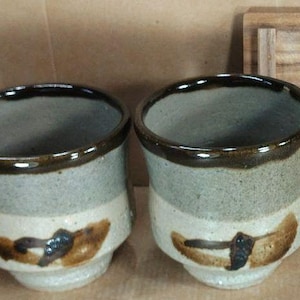 Pair of Yunomi Tea Cups by Shoji Hamada – Mashiko Ware with Original Signed Box | Japanese Folk Pottery | Living National Treasure | Unused