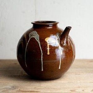 Large Onta Ware Unsuke Tokkuri | Japanese Folk Pottery Jug | 19th-20th c. Antique Sake Bottle | Drip Glaze Vase | Mingei Ceramics