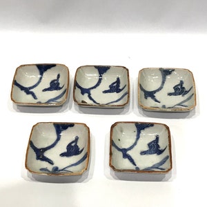 Japanese antique Hirado ware set of 5｜&quot;Moon and wild goose&quot; design Width 8.2 cm