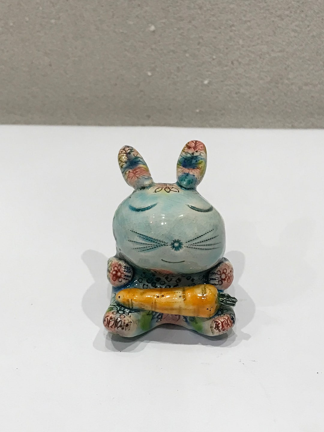 Sleeping Rabbit and Carrot Sculpture | Handmade Ceramic Animal Figurine ...