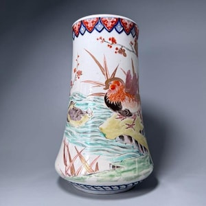 Meiji Arita Vase | Japanese Somenishiki Porcelain with Waterfowl & Plum Design | Antique Imari Export Vase, 19th Century